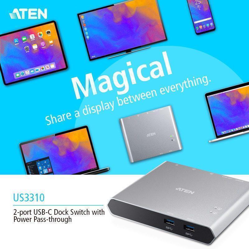 2-Port USB-C Dock Switch US3310 открывает новую линейку USB-C Коммутаторов ATEN