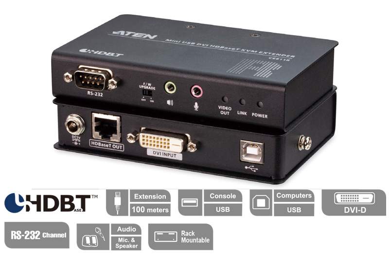Компактный и экономичный USB DVI HDBaseT KVM Extender ATEN CE611 для SMB